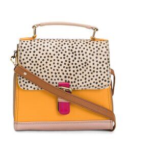 SORUKA Yellow Leather Vivian Animal Print Satchel